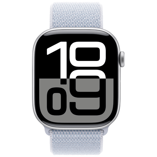 Apple Watch Series 10 46mm Zilver (Lichtblauwe Nylon Band)
